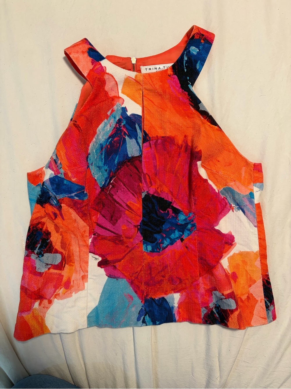Trina Turk Katy Poppy Floral Multi-Color Cotton Halter Top Size M